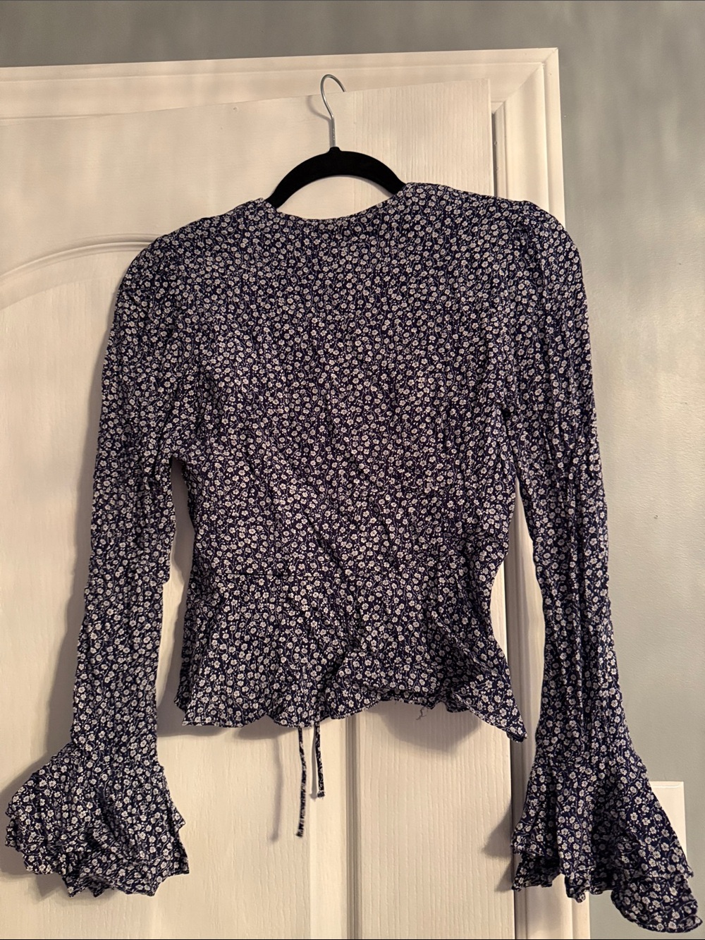 Eloise & Grey Navy Floral Tie-Front Ruffle Blouse - Picture 2 of 2